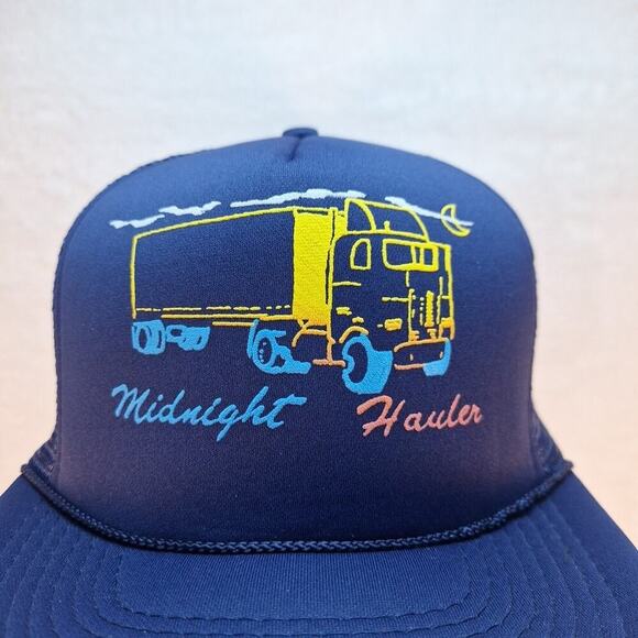 Vintage Funny Truckin Trucker Hat Mesh Snapback Navy Truckin "Midnight Hauler" - Picture 2 of 6